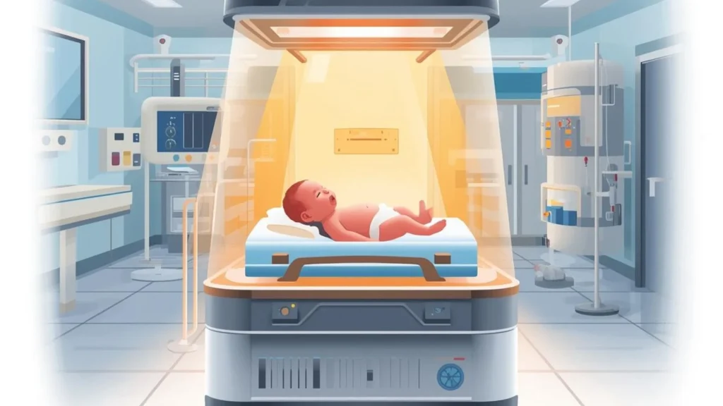 Infant warmer yang terintegrasi dengan terapi kuning LED merupakan inovasi dalam perawatan neonatal modern.